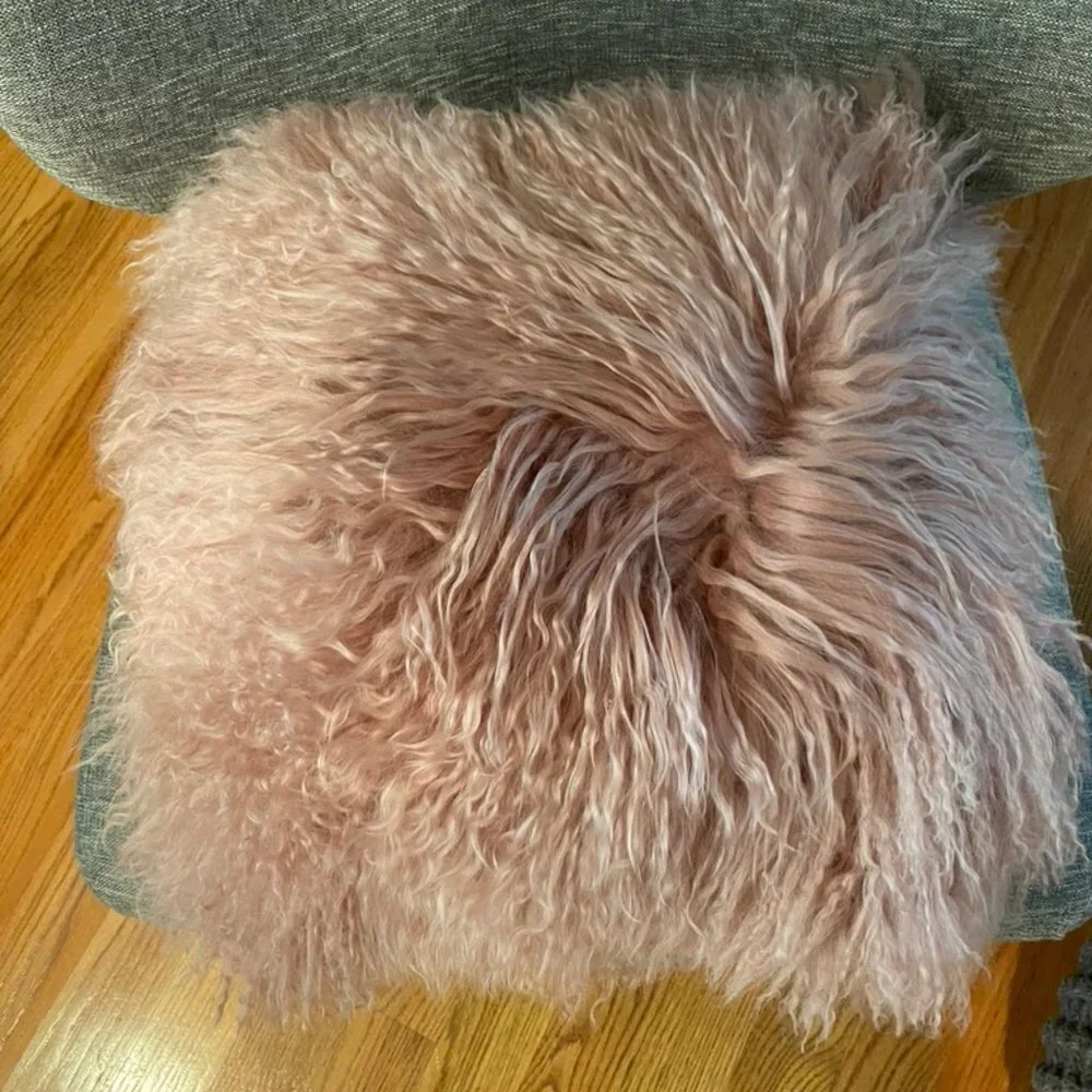 West Elm Mongolian Lamb pillow dusty pink